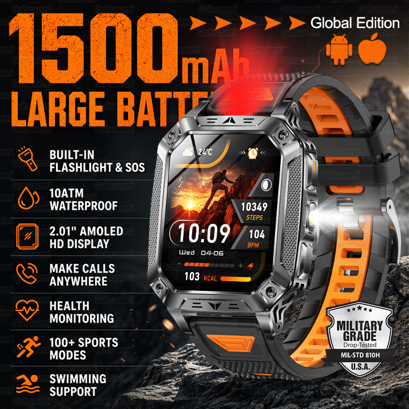 Smartwatch Square Watches For Men - New 1500mAh Military Outdoor Smartwatch For