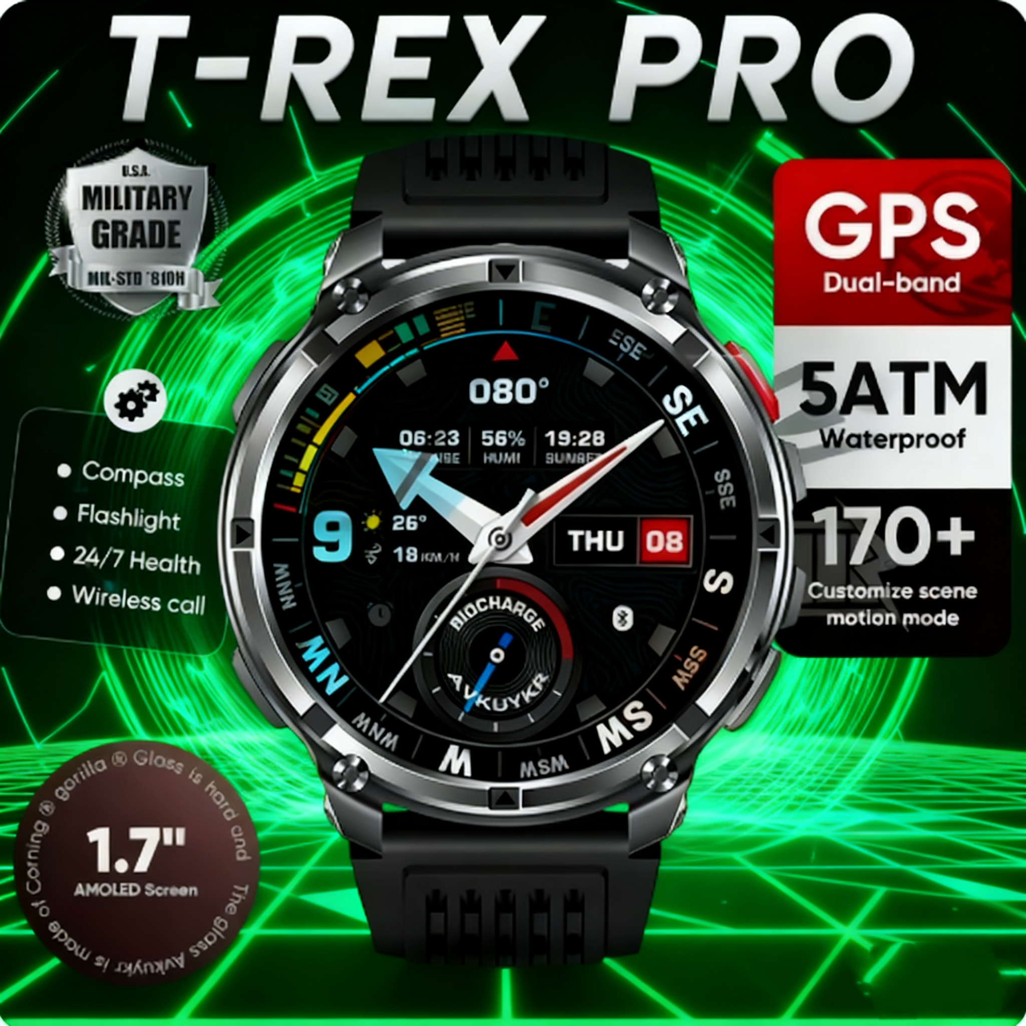 Smartwatch Running Watches For Men - New T-Rex3 Pro 1100mAh Battery Smart