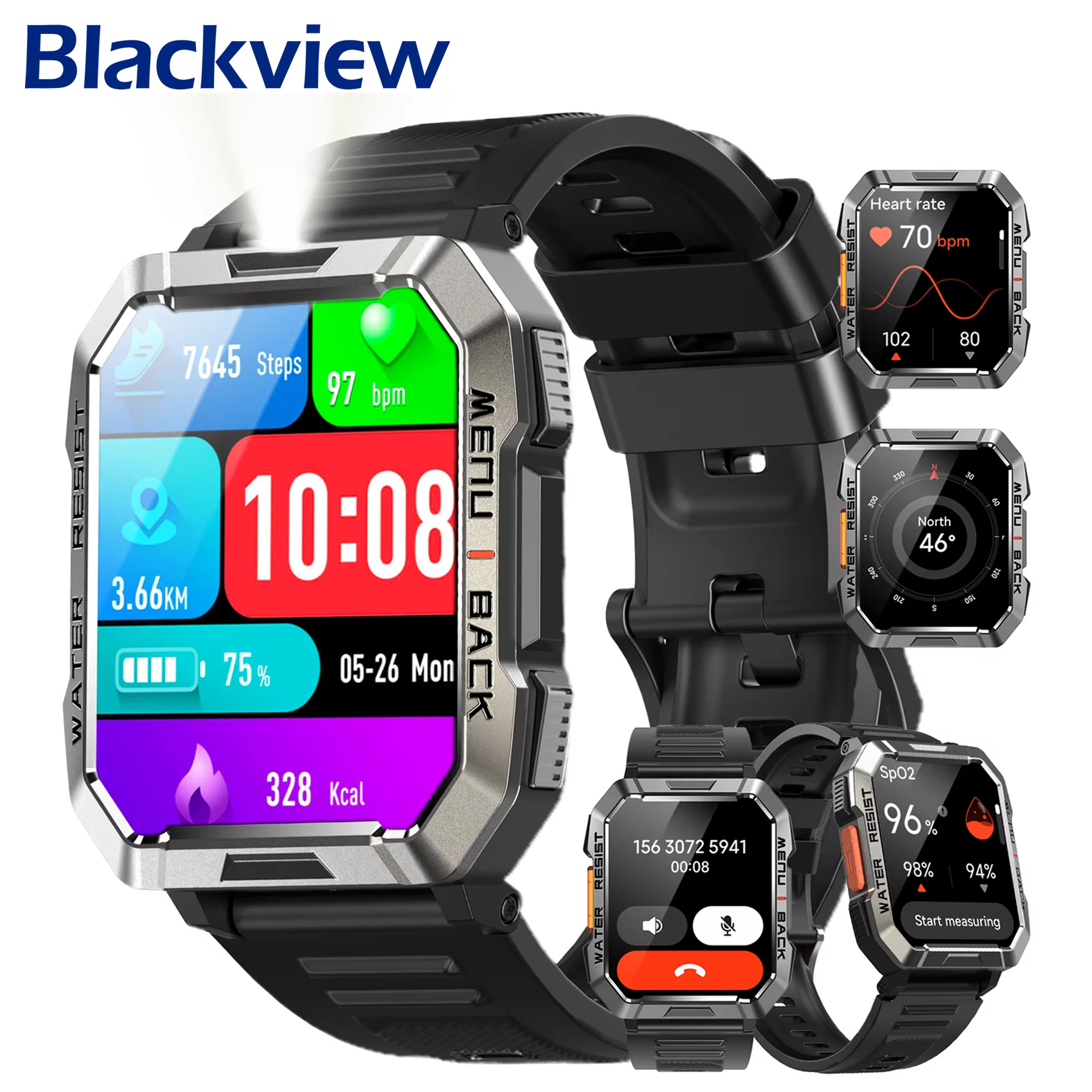 Smartwatch Square Watches For Men - Blackview W60 Waterproof Smartwatch with Emergency