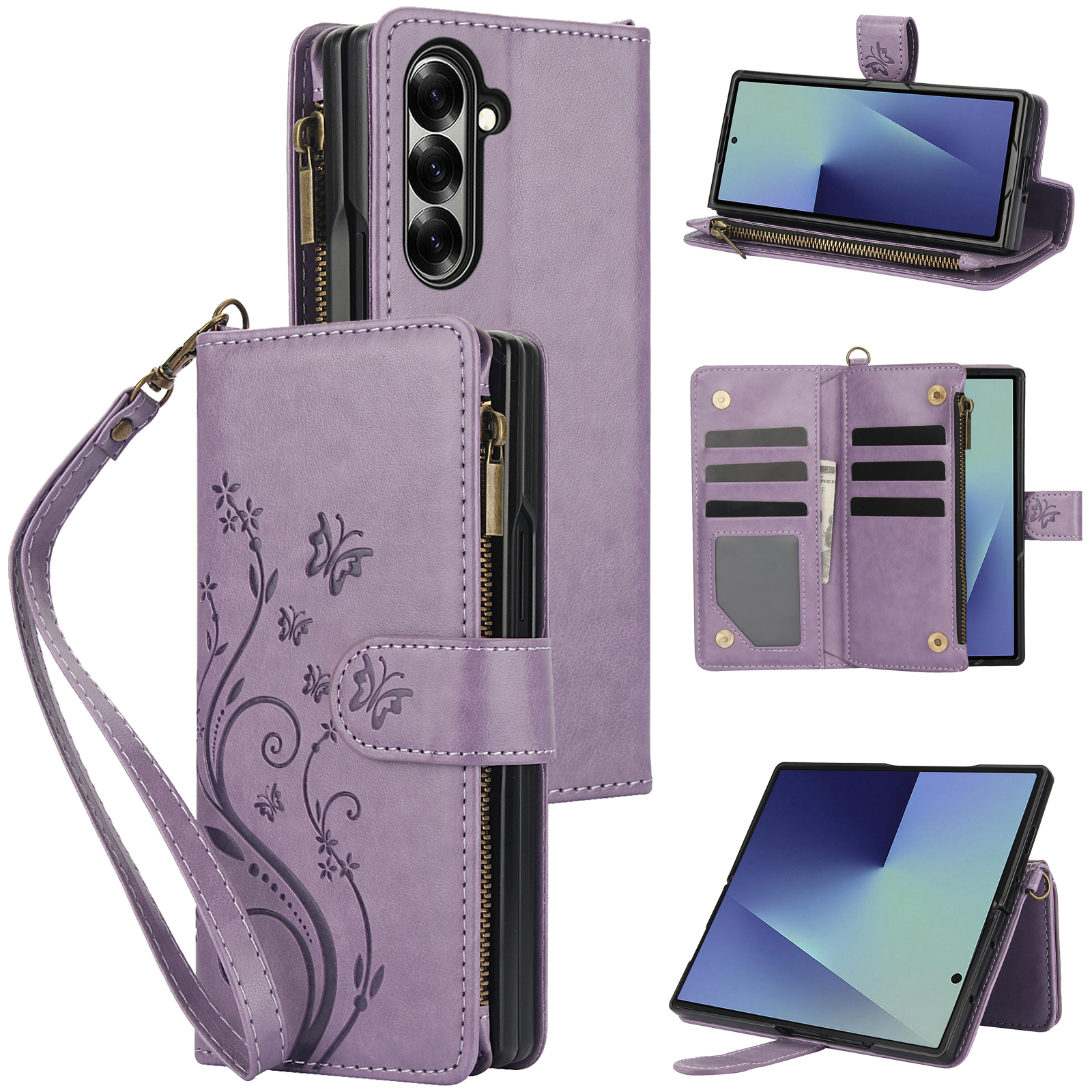 Samsung Galaxy Strap - Wrist Strap Leather Zipper Wallet Card