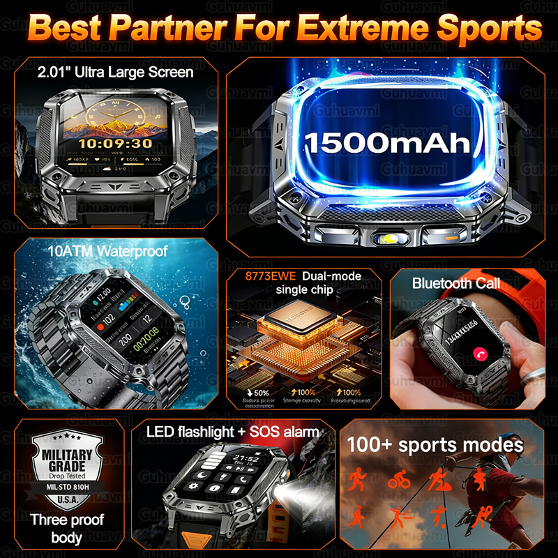 New 1500mAh Military Outdoor S - Smartwatch Square Watches For Men incelemesi ve fiyatı