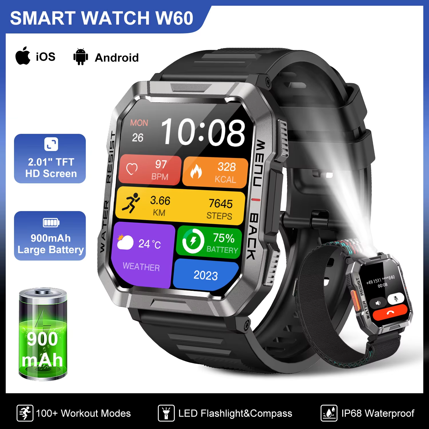 Blackview W60 Waterproof Smart - Smartwatch Square Watches For Men incelemesi ve fiyatı