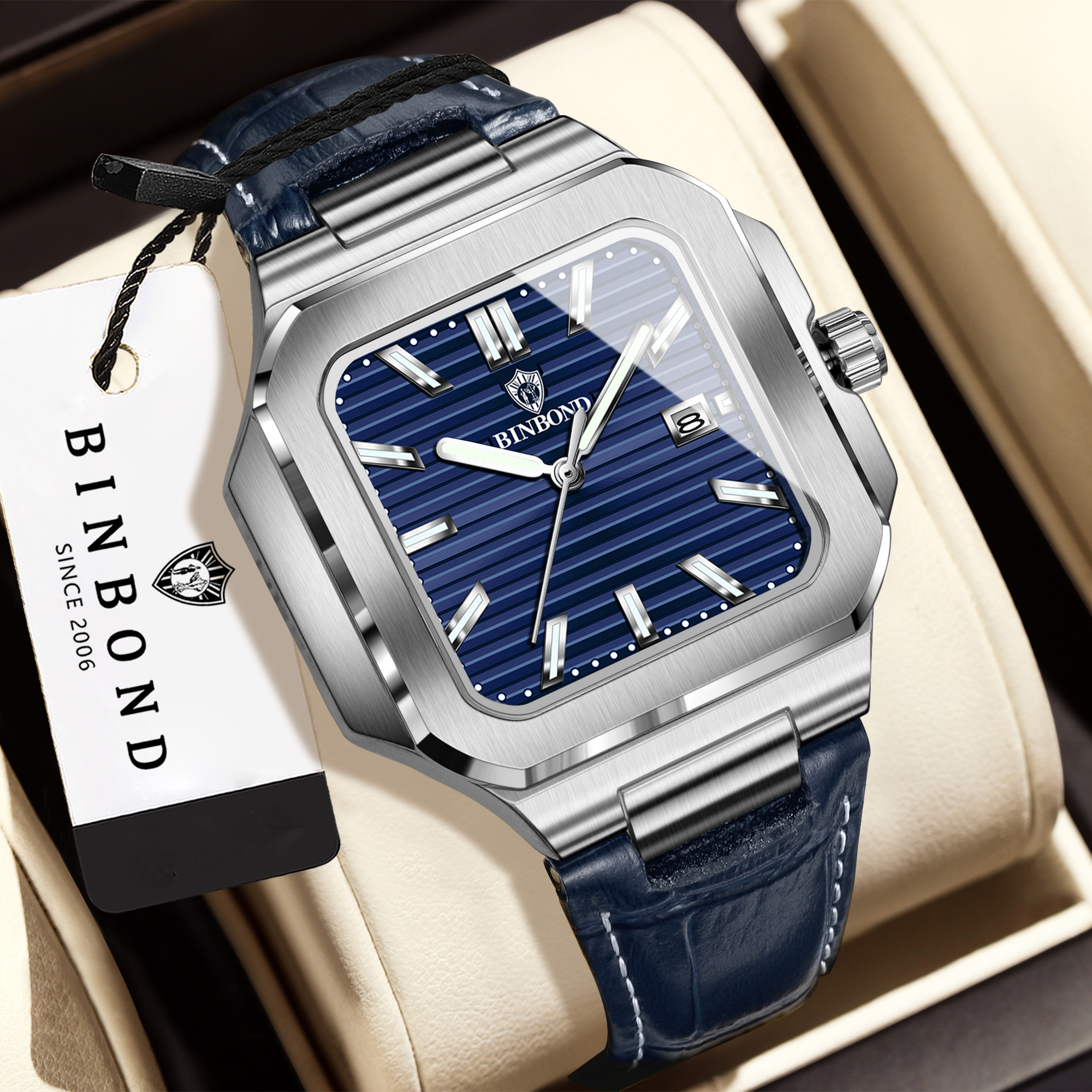 BINBOND  square quartz wristwa - Smartwatch Square Watches For Men incelemesi ve fiyatı