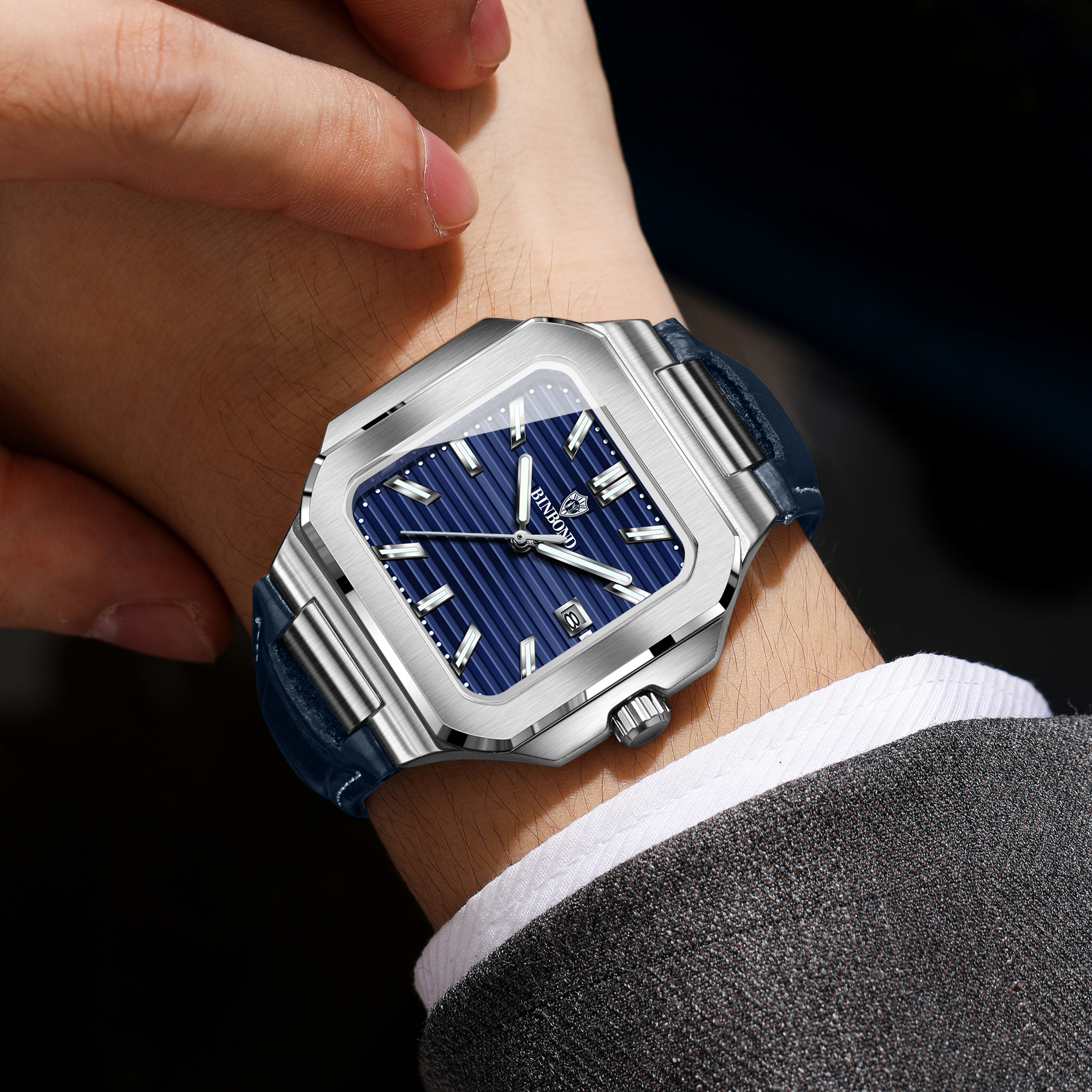 BINBOND  square quartz wristwa - Smartwatch Square Watches For Men incelemesi ve fiyatı