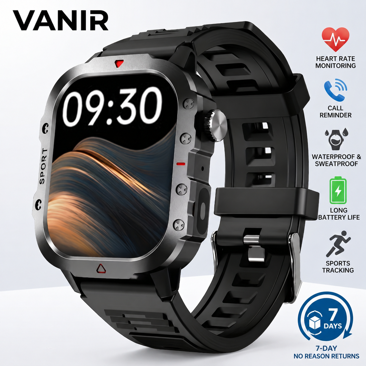 VANIR Bluetooth Smartwatch - M - Smartwatch Square Watches For Men incelemesi ve fiyatı